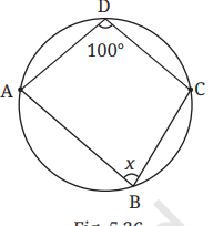 Fig. 5.26: Cyclic Quadrilateral ABCD with angle D = 100° and angle B = x